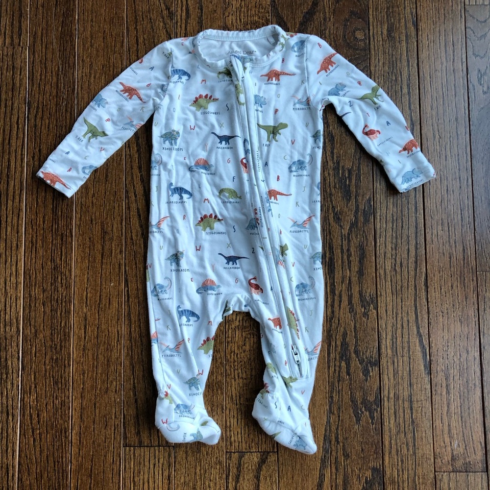 Angel Dear Infant Boys 0-3M Bamboo Dinosaurs Two-Way Zipper Footed One-Piece